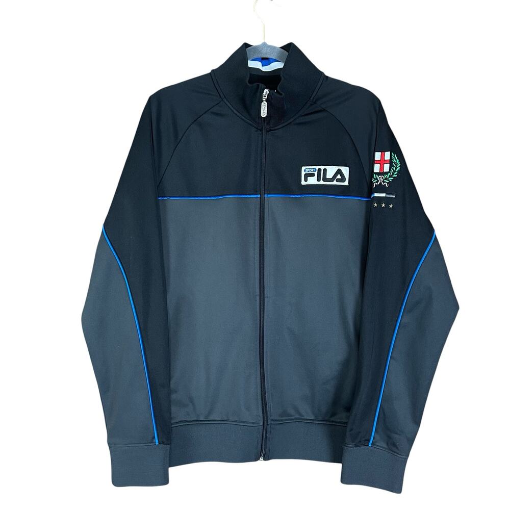 Fila Sport Italia Track Jacket Mens Large Gray Black Warmup Soccer Y2K Logo Zip